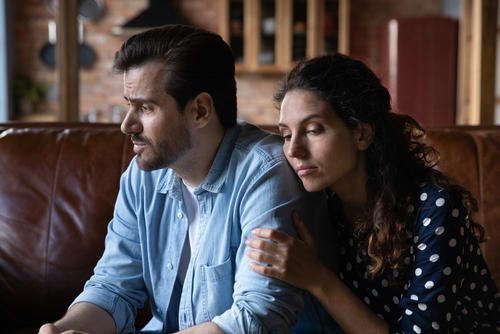 Wife,Expressing,Empathy,And,Compassion,To,Sad,Frustrated,Husband,,Going